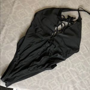 Aerie black lace up one piece swimsuit